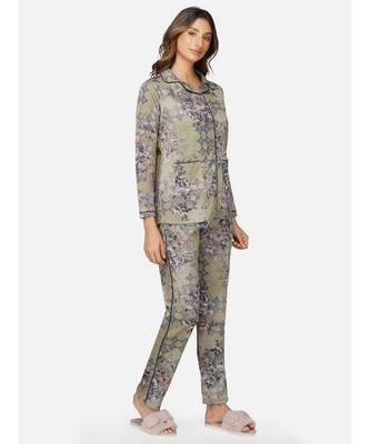 womens winter loungwear multigreen printed polyester night suit 3