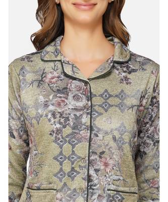 womens winter loungwear multigreen printed polyester night suit 4