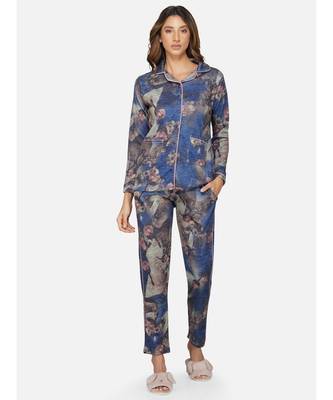 womens winter loungwear multiblue printed polyester  night suit 1
