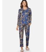 womens winter loungwear multiblue printed polyester  night suit