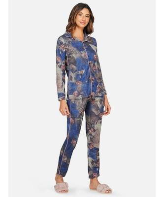 womens winter loungwear multiblue printed polyester  night suit 2