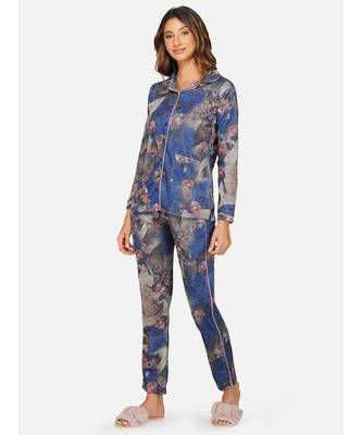 womens winter loungwear multiblue printed polyester  night suit 3