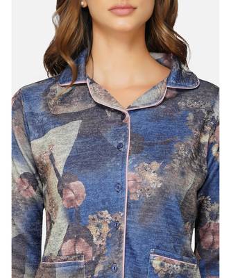 womens winter loungwear multiblue printed polyester  night suit 4