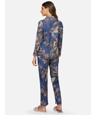 womens winter loungwear multiblue printed polyester  night suit 5
