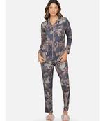 womens winter loungwear grey printed polyester night suit