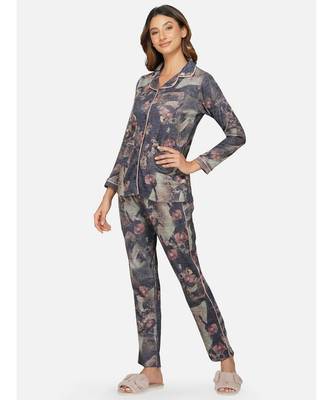 womens winter loungwear grey printed polyester night suit 2