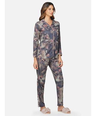 womens winter loungwear grey printed polyester night suit 3