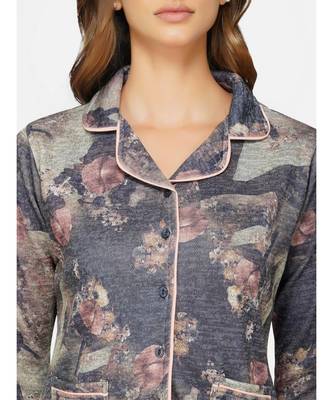 womens winter loungwear grey printed polyester night suit 4