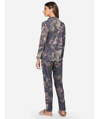 womens winter loungwear grey printed polyester night suit 5