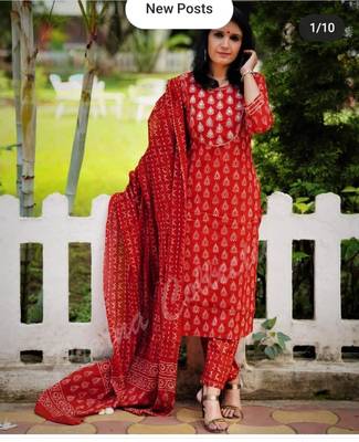 Rayon ethnic gold print kurti pant with dupatta 1