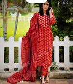 Rayon ethnic gold print kurti pant with dupatta