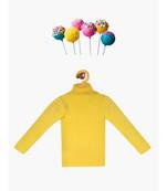 Kids Unisex Winter Acrylic Yellow Cable Self Design Hgh Neck Sweater