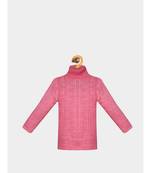 Kids Unisex Winter Acrylic Hot Pink Cable Self Design Hgh Neck Sweater