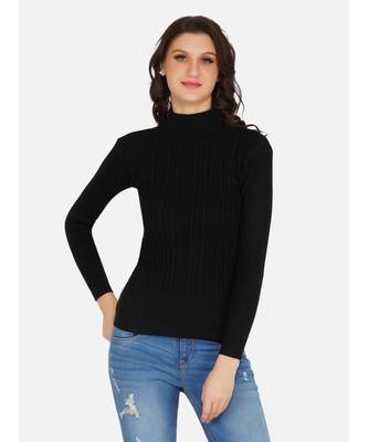 womens winter acrylic black cable design high neck knitted sweater 1