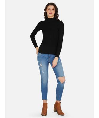 womens winter acrylic black cable design high neck knitted sweater 2
