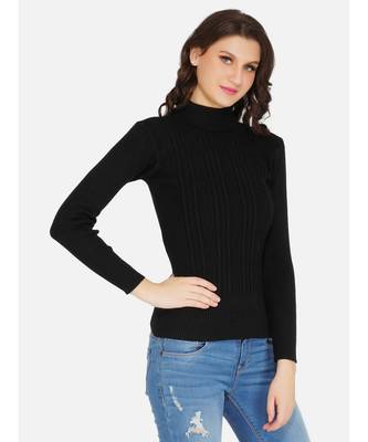 womens winter acrylic black cable design high neck knitted sweater 3