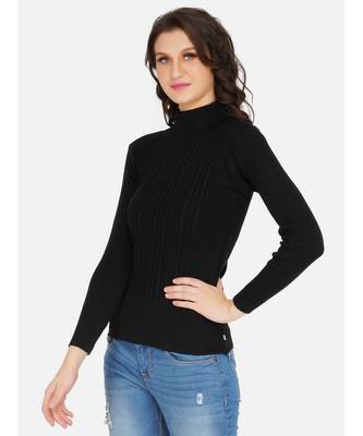 womens winter acrylic black cable design high neck knitted sweater 4