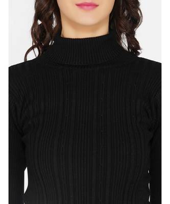 womens winter acrylic black cable design high neck knitted sweater 5