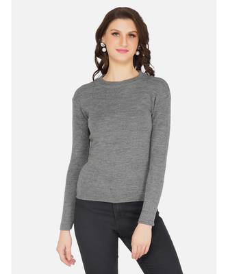 womens winter acrylic grey round neck knitted sweater 1