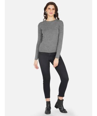 womens winter acrylic grey round neck knitted sweater 2