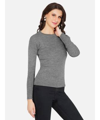 womens winter acrylic grey round neck knitted sweater 3