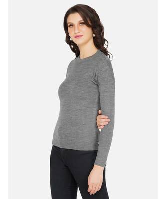 womens winter acrylic grey round neck knitted sweater 4