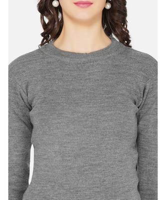 womens winter acrylic grey round neck knitted sweater 5