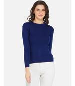 womens winter acrylic royal blue round neck knitted sweater