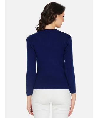 womens winter acrylic royal blue round neck knitted sweater 6