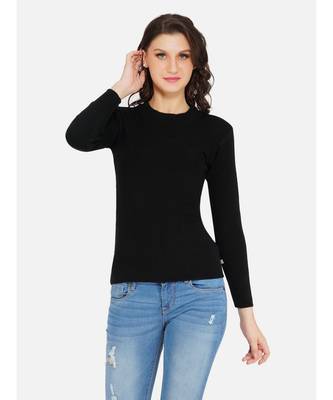 womens winter acrylic black round neck knitted sweater 1