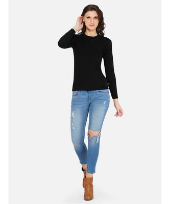 womens winter acrylic black round neck knitted sweater 2