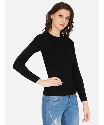 womens winter acrylic black round neck knitted sweater 3