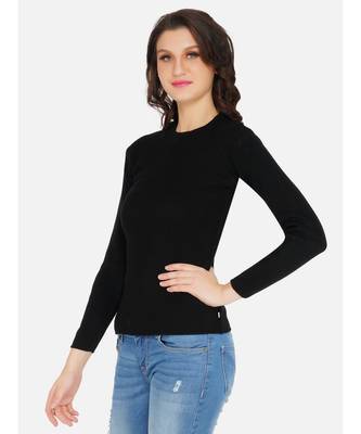 womens winter acrylic black round neck knitted sweater 4