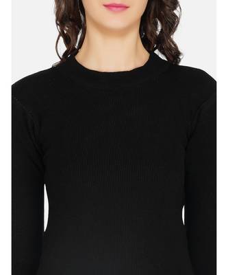 womens winter acrylic black round neck knitted sweater 5