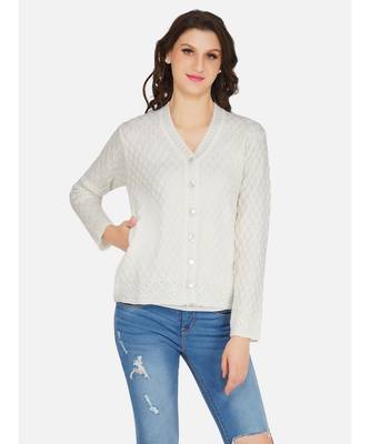 womens winter acrylic white self design acrylic cardigan 1