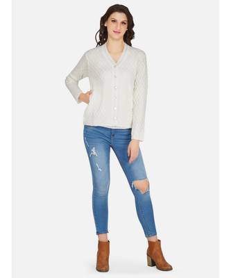womens winter acrylic white self design acrylic cardigan 2
