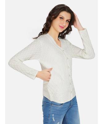 womens winter acrylic white self design acrylic cardigan 3