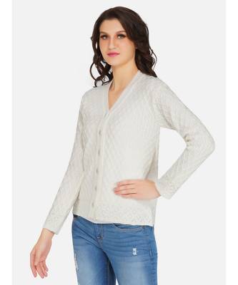 womens winter acrylic white self design acrylic cardigan 4
