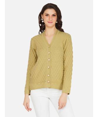 womens winter acrylic beige self design acrylic cardigan 1