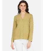 womens winter acrylic beige self design acrylic cardigan