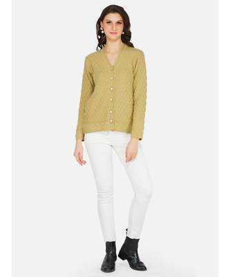 womens winter acrylic beige self design acrylic cardigan 2