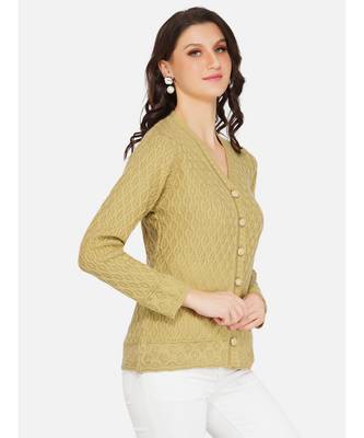 womens winter acrylic beige self design acrylic cardigan 3