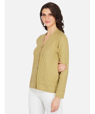 womens winter acrylic beige self design acrylic cardigan 4