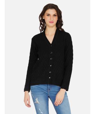womens winter acrylic black self design acrylic cardigan 1