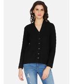 womens winter acrylic black self design acrylic cardigan