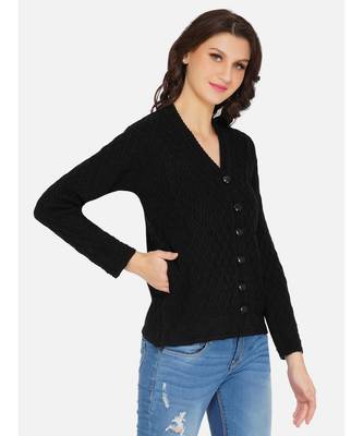 womens winter acrylic black self design acrylic cardigan 3
