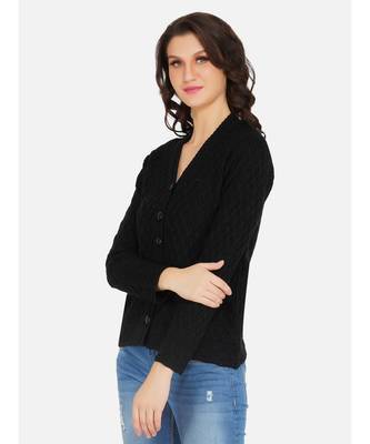 womens winter acrylic black self design acrylic cardigan 4