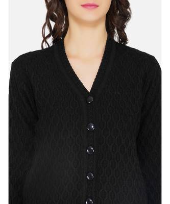 womens winter acrylic black self design acrylic cardigan 5