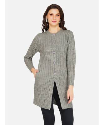 womens winter acrylic grey self design long acrylic cardigan 1