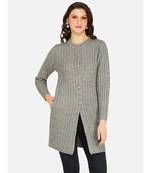 womens winter acrylic grey self design long acrylic cardigan